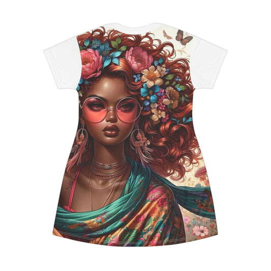 Bohemian Floral T-Shirt Dress, Summer Fashion, Casual Outfit, Beach Wear, Women's Dress, Festival Attire