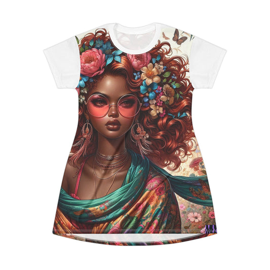 Bohemian Floral T-Shirt Dress, Summer Fashion, Casual Outfit, Beach Wear, Women's Dress, Festival Attire